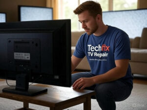 technician cheking TV